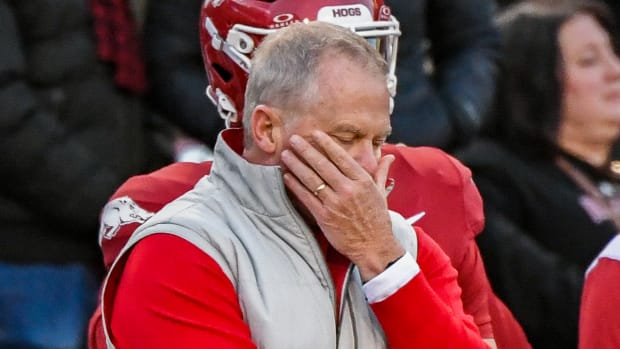 Razorbacks athletics director Hunter Yurachek on the sidelines against Missouri